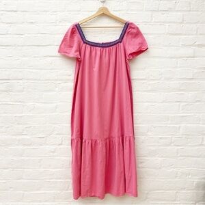 Pitusa || Ribbon Trim Square Neck Tiered Dress Beach Resort Pink Standard OS